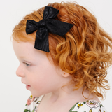 Black Satin Crepe Bow Clip