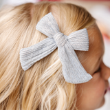 Silver Tinsel Knit Bow Clip