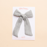 Silver Tinsel Knit Bow Clip