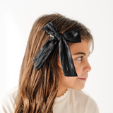 Black Satin Crepe Bow Clip