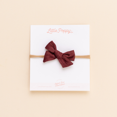 Wine Satin Crepe Headband Bow