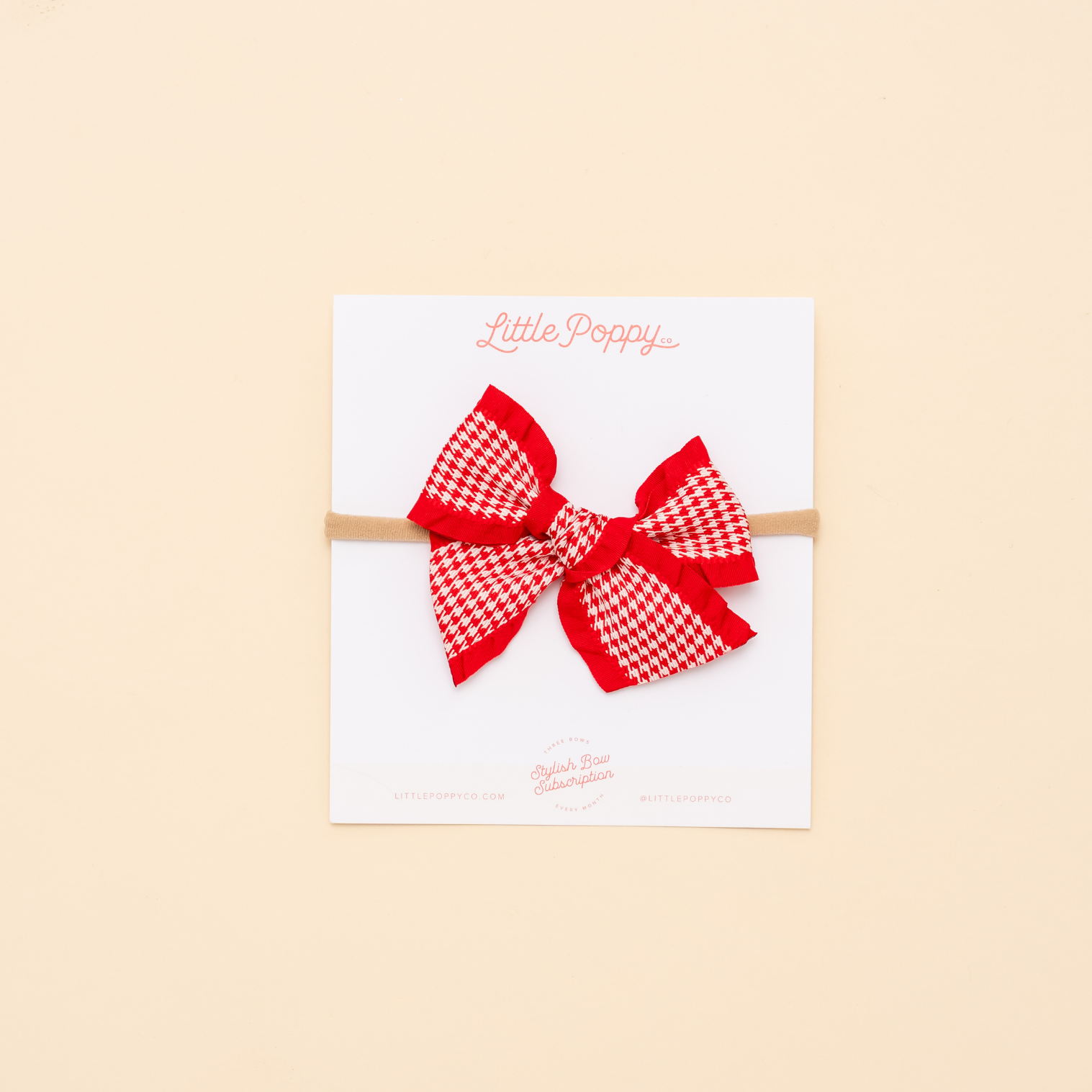 Red Houndstooth Ribbon Headband Bow