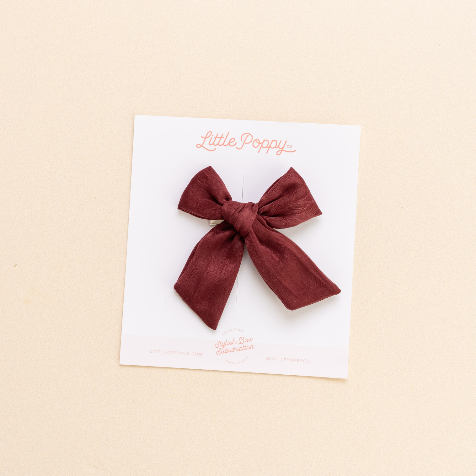 Wine Satin Crepe Bow Clip