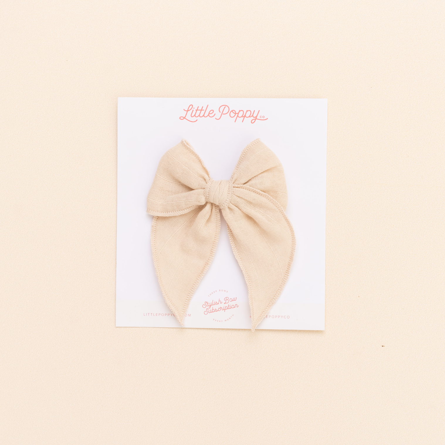 Cream Stitched Gauze Bow Clip