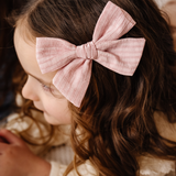 Pink Woven Stripes Bow Clip