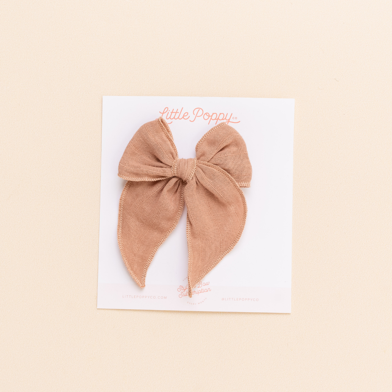 Dusty Rose Stitched Gauze Bow Clip