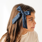 Sapphire Satin Crepe Bow Clip