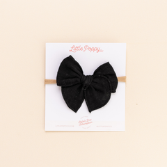 Black Stitched Gauze Headband Bow