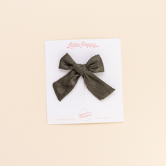 Pine Satin Crepe Bow Clip