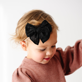 Black Stitched Gauze Headband Bow