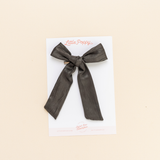 Pine Satin Crepe Bow Clip