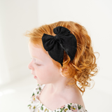 Black Stitched Gauze Bow Clip