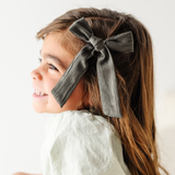 Pine Satin Crepe Bow Clip