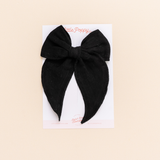 Black Stitched Gauze Bow Clip