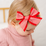 Red Houndstooth Ribbon Headband Bow