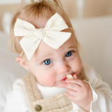 Ivory Stitched Stripes Headband Bow