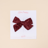 Wine Goldie Dot Bow Clip