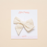 Ivory Stitched Stripes Bow Clip