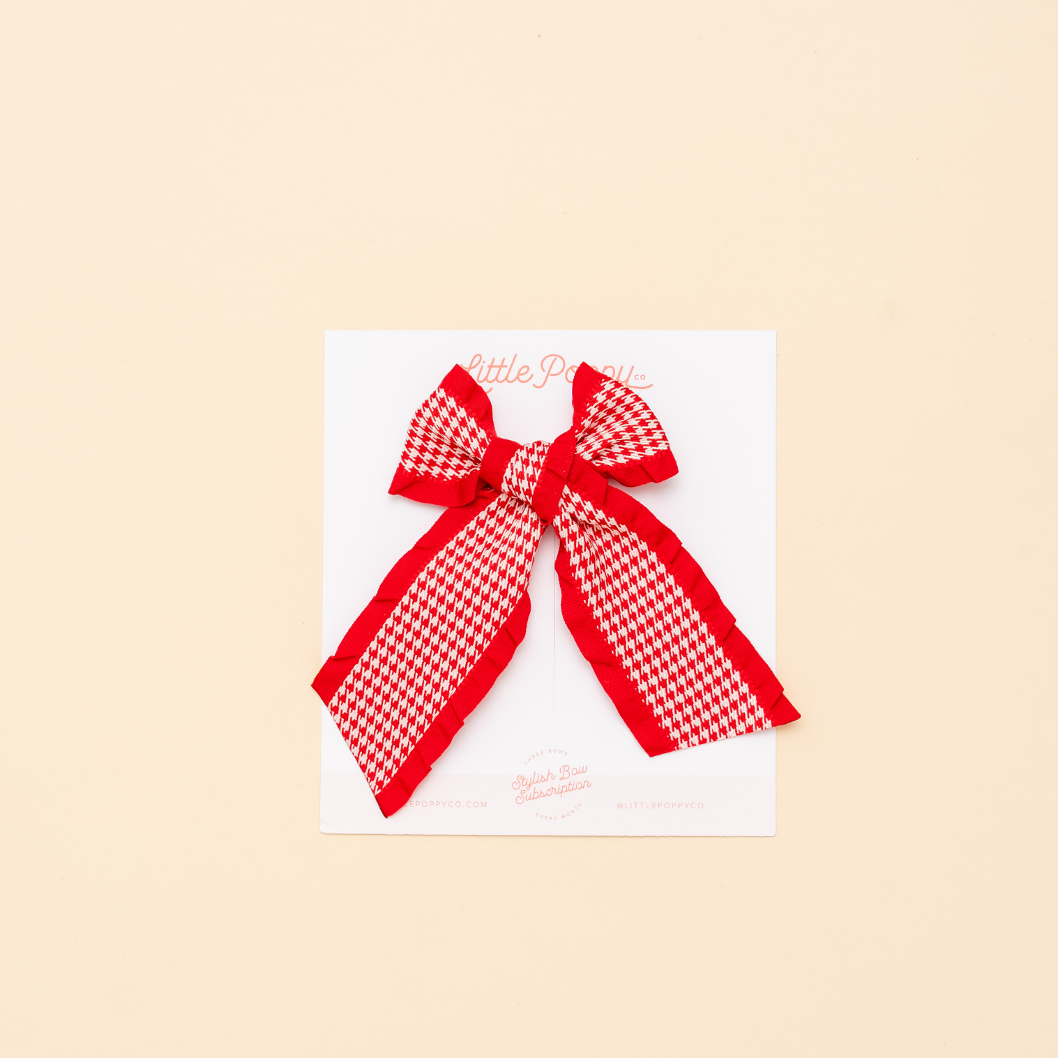 Red Houndstooth Ribbon Bow Clip