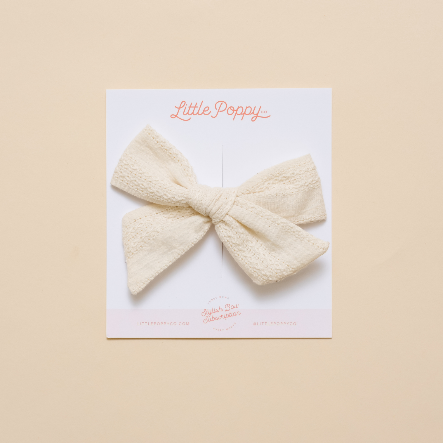 Ivory Stitched Stripes Bow Clip