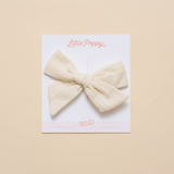 Ivory Stitched Stripes Bow Clip