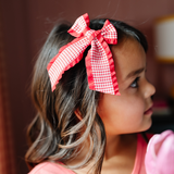 Red Houndstooth Ribbon Bow Clip