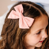 Pink Stitched Stripes Bow Clip