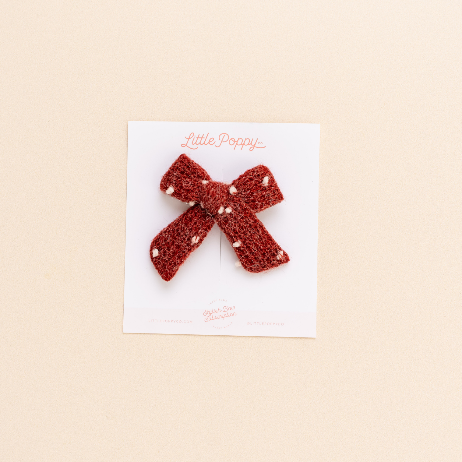 Maroon Dotted Knit Bow Clip