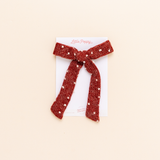 Maroon Dotted Knit Mama Bow Clip