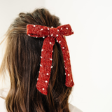 Maroon Dotted Knit Mama Bow Clip