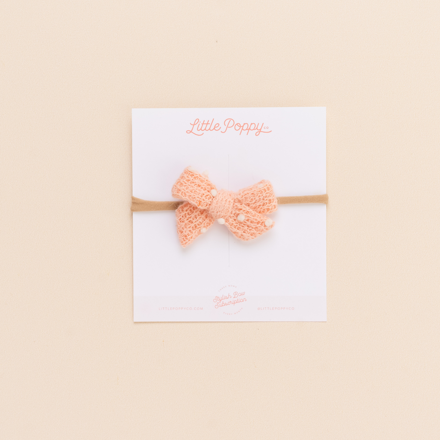 Peach Dotted Knit Headband Bow