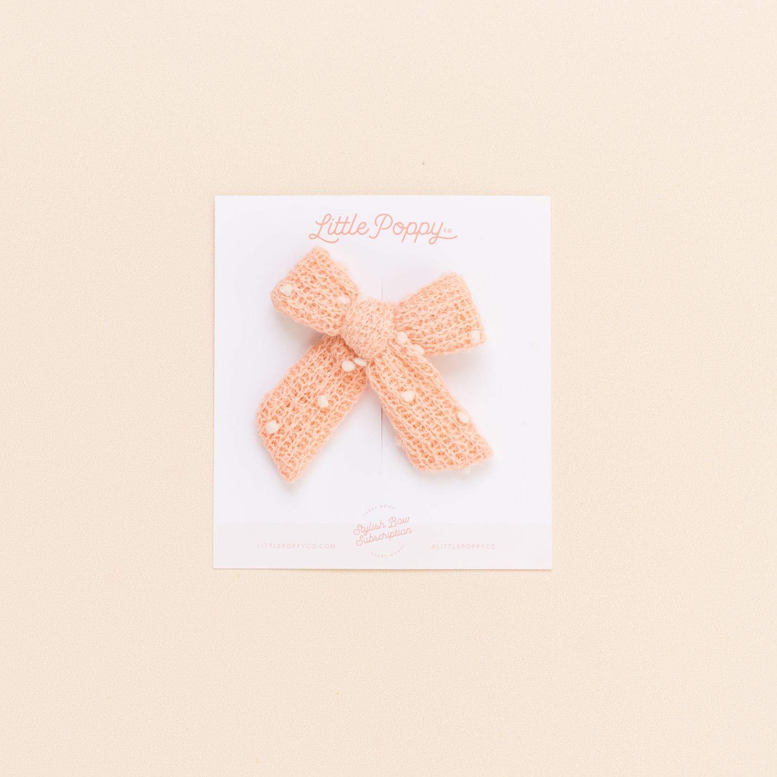 Peach Dotted Knit Bow Clip