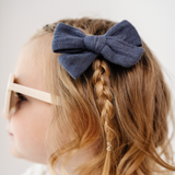 Navy Chunky Gauze Bow Clip