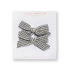 Navy Check Pigtail Bow Clips