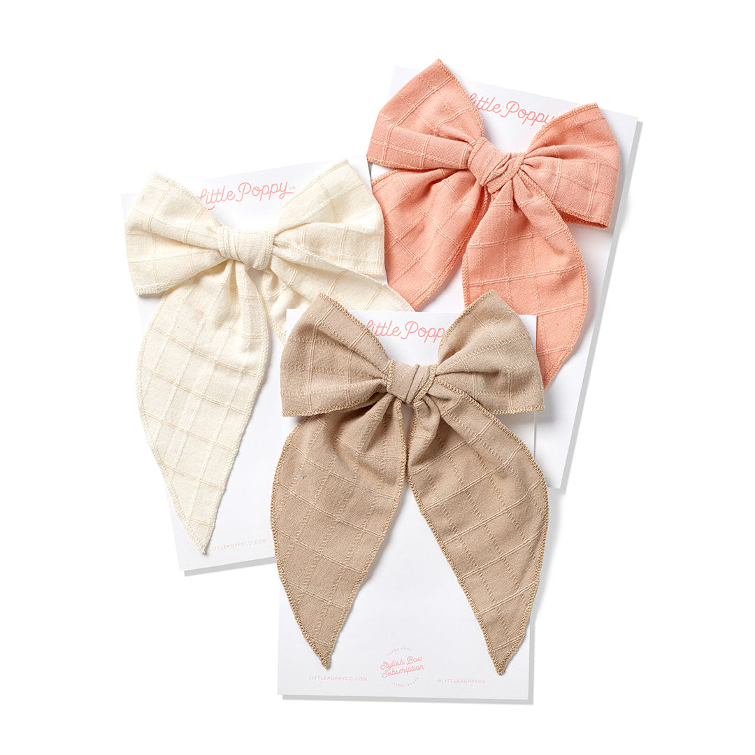 Pink, Ivory + Tan Sister Bow Clip Set