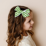 Green Spring Stripes Bow Clip