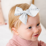 Gray Houndstooth Ribbon Headband Bow