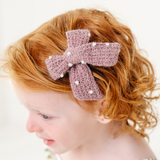 Mauve Dotted Knit Bow Clip