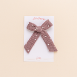 Mauve Dotted Knit Bow Clip