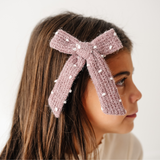 Mauve Dotted Knit Bow Clip