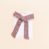 Mauve Dotted Knit Mama Bow Clip