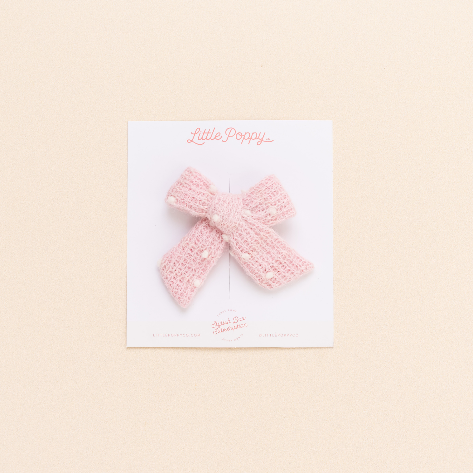 Pale Pink Dotted Knit Bow Clip