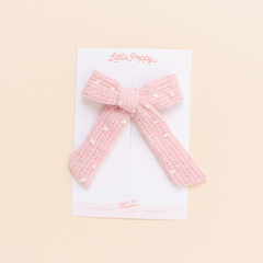 Pale Pink Dotted Knit Bow Clip