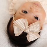 Beige Houndstooth Ribbon Headband Bow