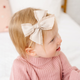 Beige Houndstooth Ribbon Headband Bow