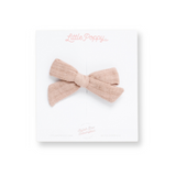 Beige Striped Gauze Bow Clip