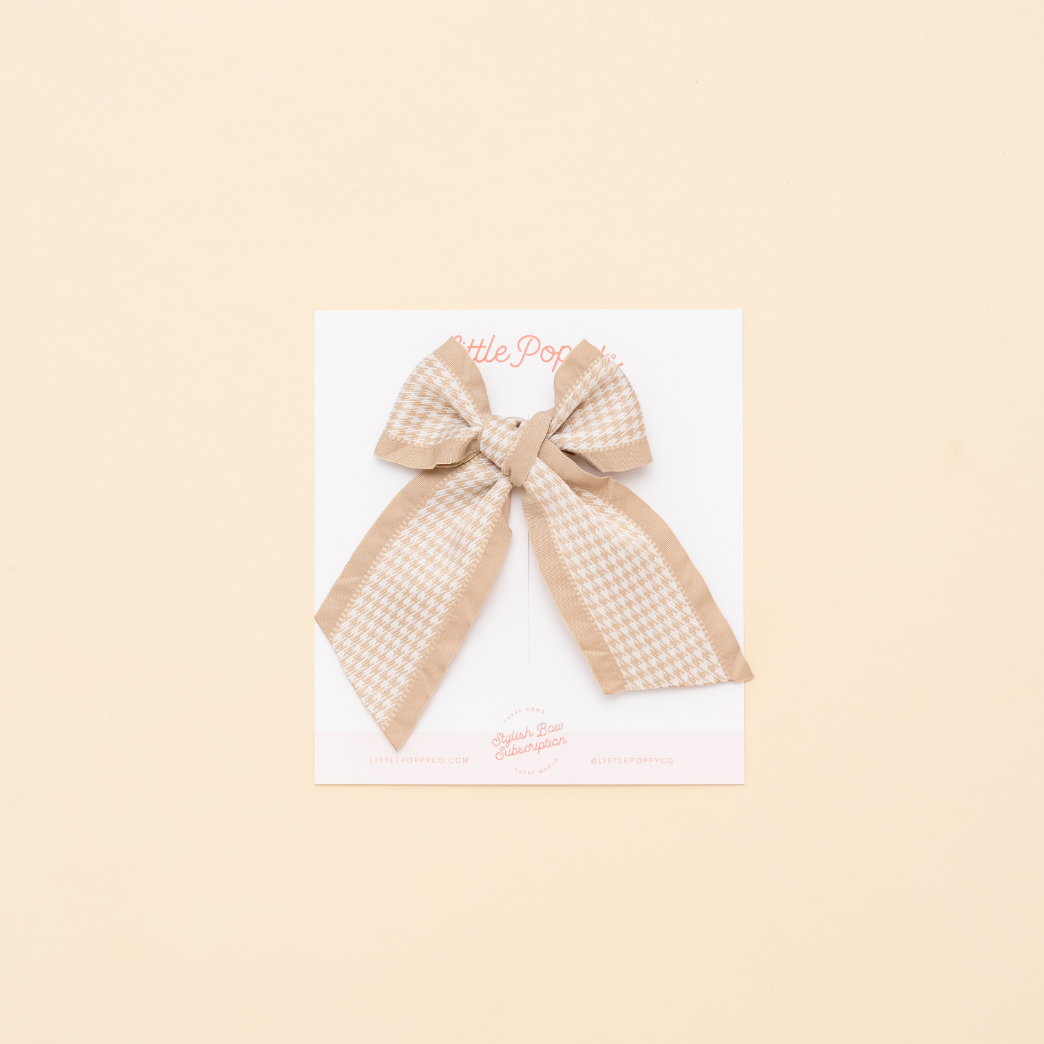 Beige Houndstooth Ribbon Bow Clip