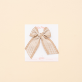 Beige Houndstooth Ribbon Bow Clip