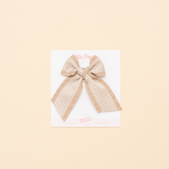 Beige Houndstooth Ribbon Bow Clip