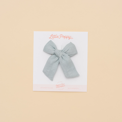 Light Blue Linen Bow Clip